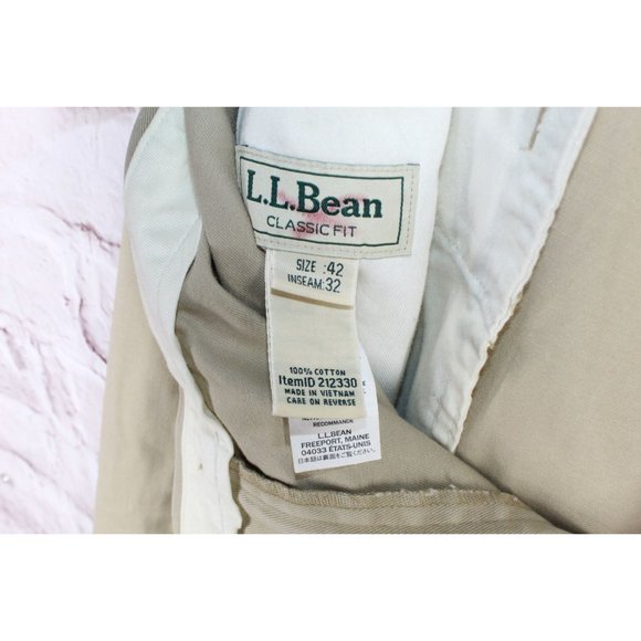 LL Bean Brown Cotton Wrinkle-Free Double L Classic Fit Chino Pants 42x37 - Picture 6 of 9